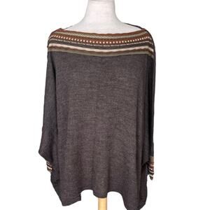 Women's One Size Karffany Brown Boho Embroidered Sweater Boat Neck Long Sleeve